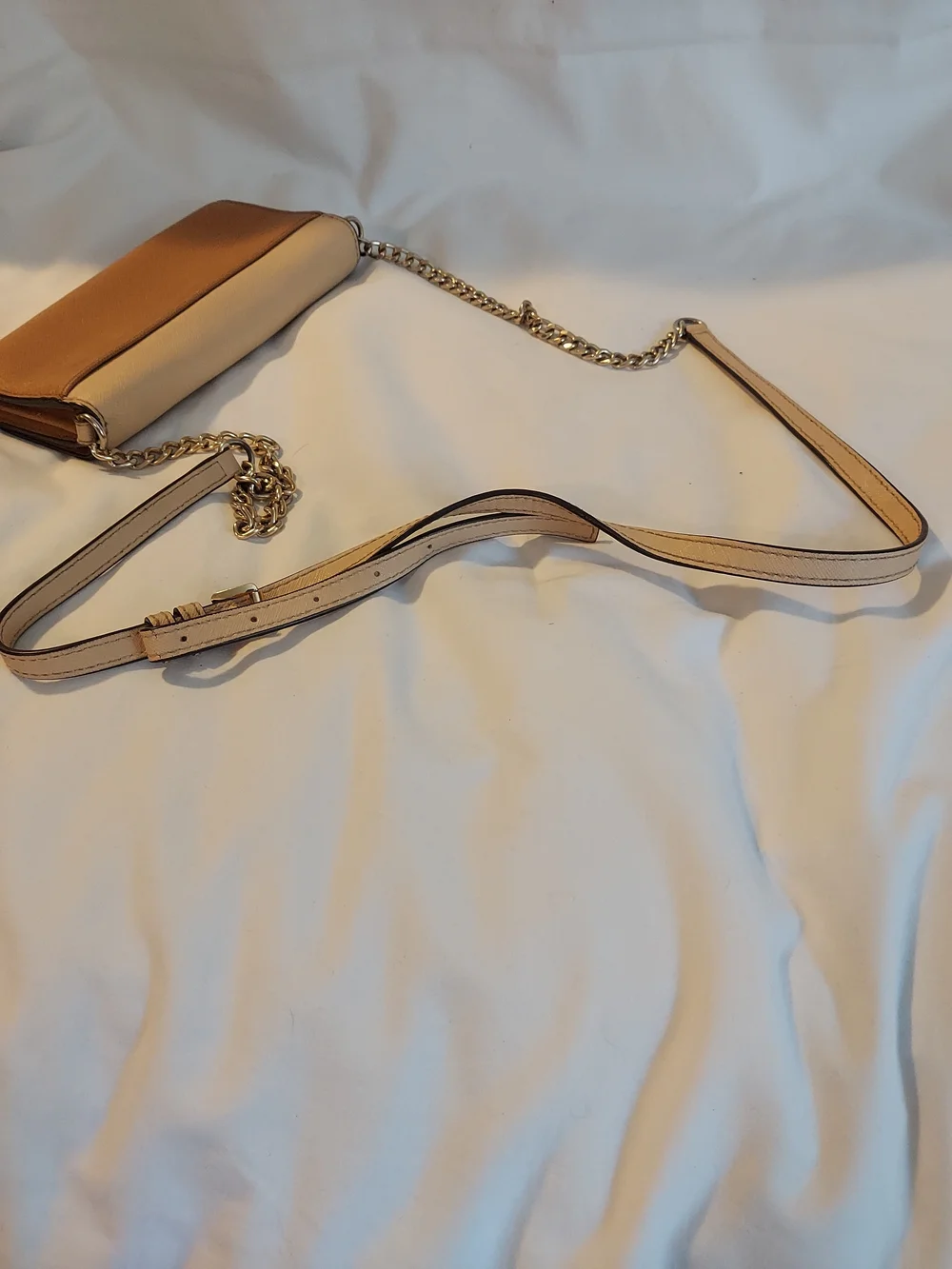 Michael Kors Saffiano Leather Continental Wallet on Chain Crossbody Bag Two-Tone